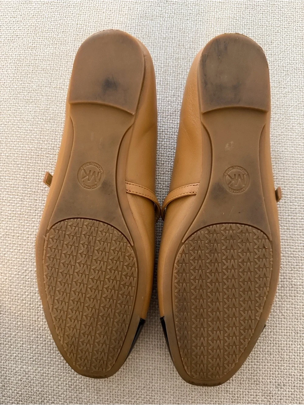 Michael Kors Tan Leather Mary Jane Flats with Black Patent Cap Toe